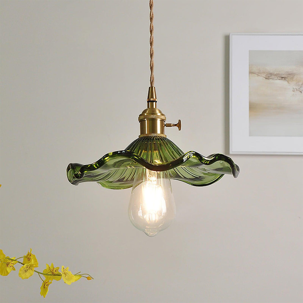 Floral Glass Hanging Fixture with Integrated LED for Dining Rooms & Bedrooms | Overhead Ambient Illumination | Modern Botanical Silhouette C