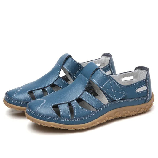 Sandales en cuir pour femme avec brides auto-agrippantes et semelle intérieure rembourrée | Chaussures de marche d'été à ajustement réglable