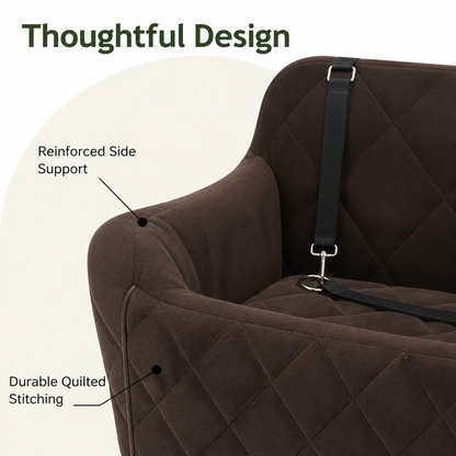 Ortekor Plush Memory Foam Dog Car Seat (3 Clip-On Safety Leashes)
