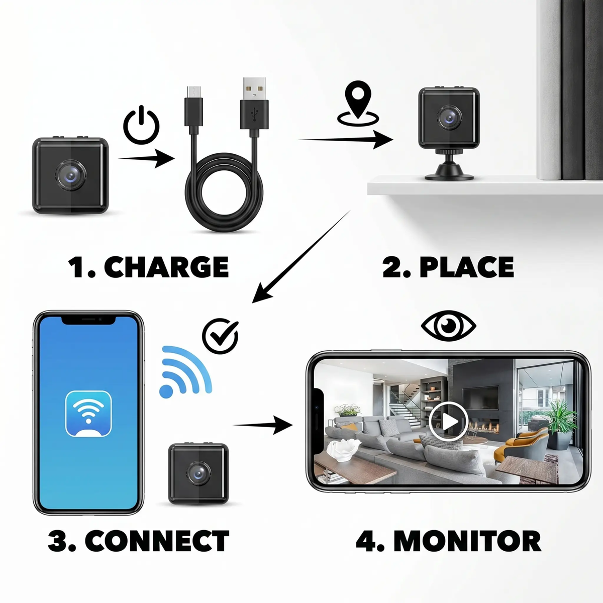 Compact HD Security Camera WiFi Enabled Weather-Resistant 1080p Live View Motion Detection Night Vision for Home Office Garage Porch