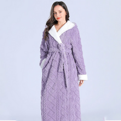 Plush Long Hooded bath Robe - Soft Fabric, Cozy Comfort for Women