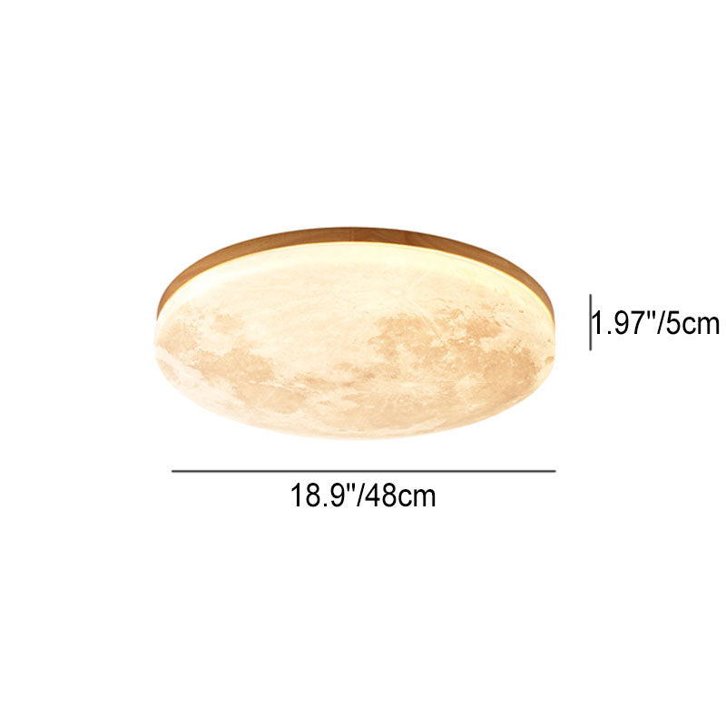 Round Wood Ceiling Light 15 in LED Flush Mount Fixture 24W 2400lm for Bedroom Living Room Hallway Modern Lighting
