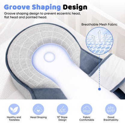 Inclined Infant Lounger for Newborns 23 in Cotton Padded Sleep Support Cushion with Adjustable Bolster Gray Portable Nursery Nest for Post-F