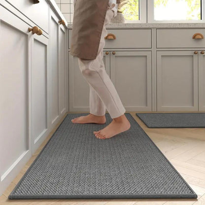 Anti-Fatigue Kitchen Floor Mat Set 2-Piece Cushioned PVC Foam Non-Slip Runner Beige Washable Comfort Rug for Cooking Prep Sink Area Standing