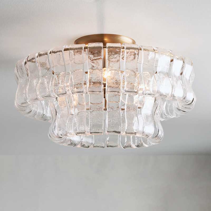 Textured Glass Flush Mount Ceiling Light 18-Inch Brass Finish 3-Light Modern Fixture for Living Room Bedroom Dining Room Entryway