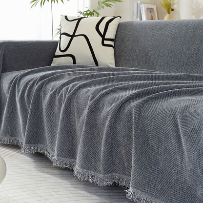Herringbone Throw Blanket with Tassels for Sofa or Chair – Soft Textured Cover for Living Room, Bedroom & Couch Protection – Woven Home