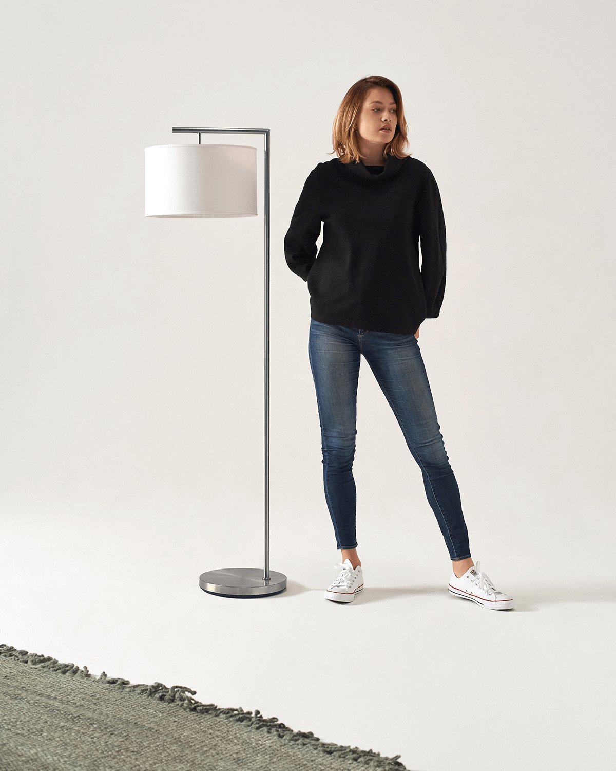 Fabric Shade Standing Lamp 60-Inch Metal Frame LED Illumination Foot Switch Control Contemporary Black Antique Brass Satin Nickel Tall Uplig