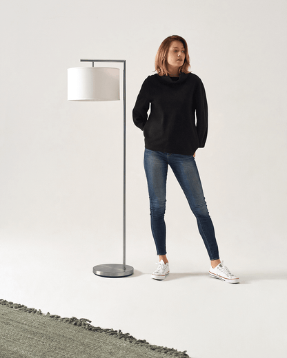 Fabric Shade Standing Lamp 60-Inch Metal Frame LED Illumination Foot Switch Control Contemporary Black Antique Brass Satin Nickel Tall Uplig