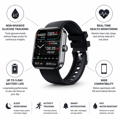 Montre connectée avec suivi de la glycémie non invasif et autonomie de 5 jours