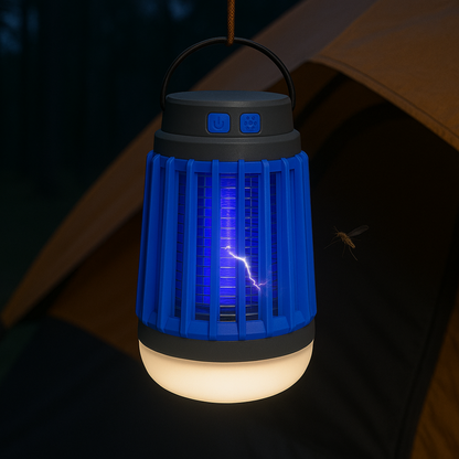 Solar Bug Zapper with UV Light & LED Camping Lantern for Outdoor Mosquito Control & Patio Lighting