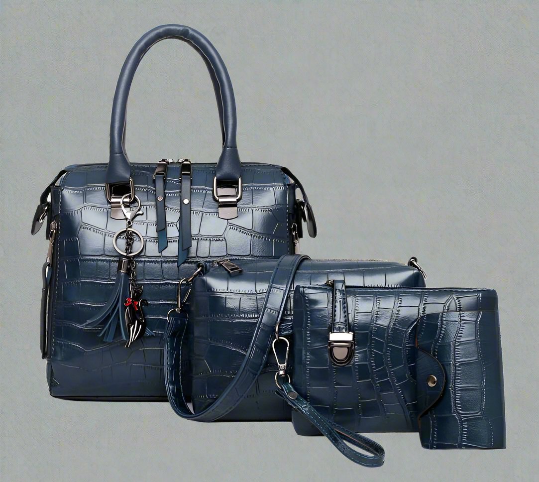 Leather Handbag Set 4-Piece Women's Purse Collection Shoulder Bag Tote Crossbody Wallet Brown Black Blue Red Daily Carryall