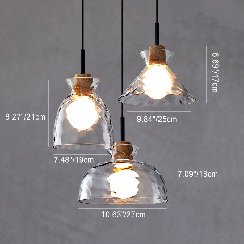 Hanging Ceiling Fixture Glass and Wood Shade Adjustable Cord E26 Socket for Bedroom Den Kitchen Dining Room Hallway