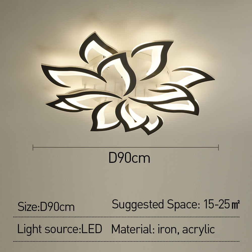 LED Flush Mount Light Fixture with Floral Layered Design for Bedroom, Entryway & Living Spaces | 22 in Black Metal Modern Low Profile Ambien