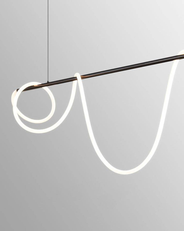 Lustre linéaire à DEL pour îlot avec design à vagues en silicone, 43 pouces, laiton, hauteur réglable, suspendu moderne à intensité variable pour table à manger