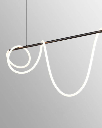 Lustre linéaire à DEL pour îlot avec design à vagues en silicone, 43 pouces, laiton, hauteur réglable, suspendu moderne à intensité variable pour table à manger