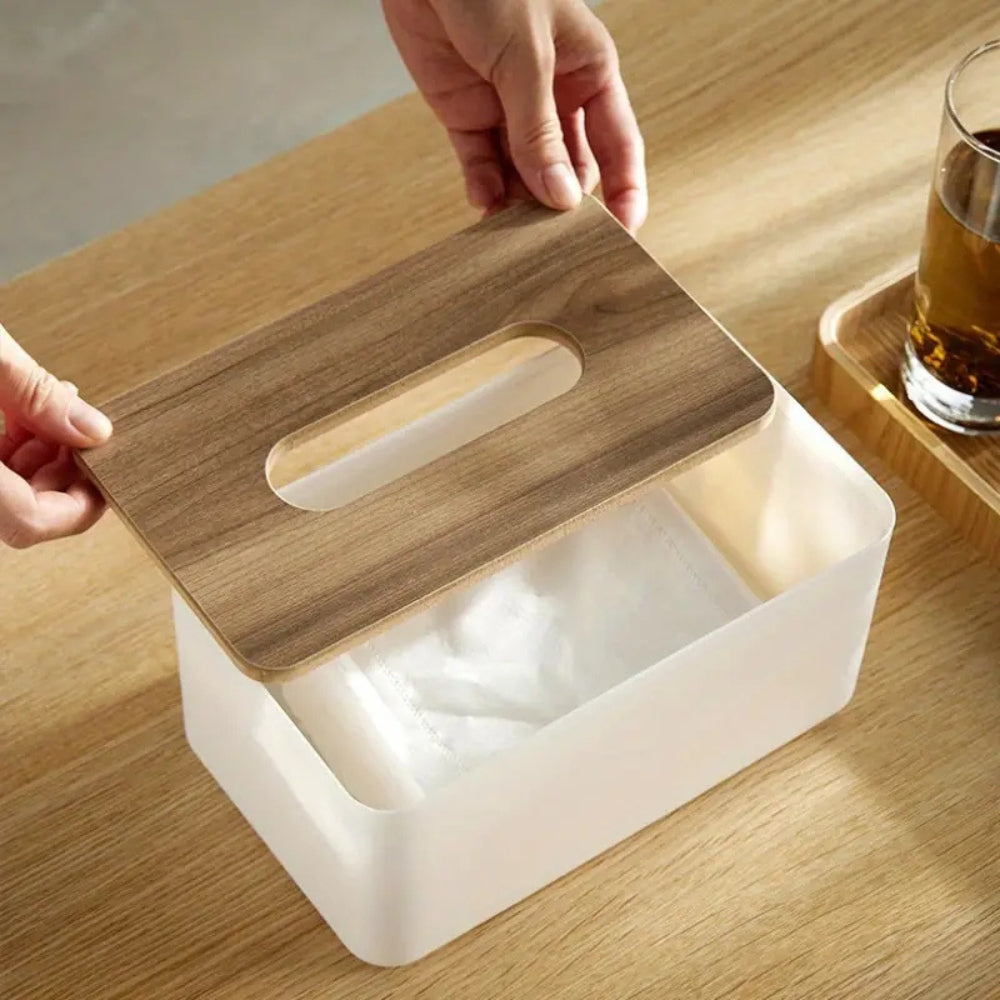Housse de boîte à mouchoirs Cleo - Couvercle en bambou, design minimaliste