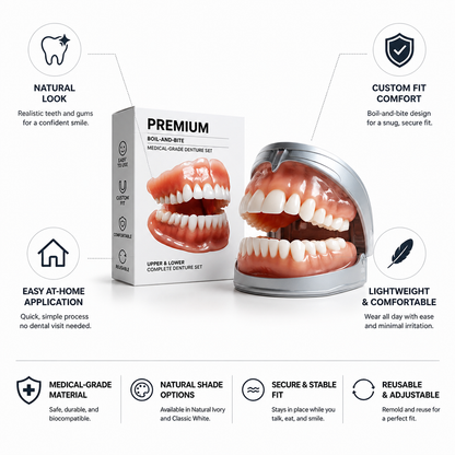 Boil-And-Bite Medical-Grade Denture Set (Upper & Lower)