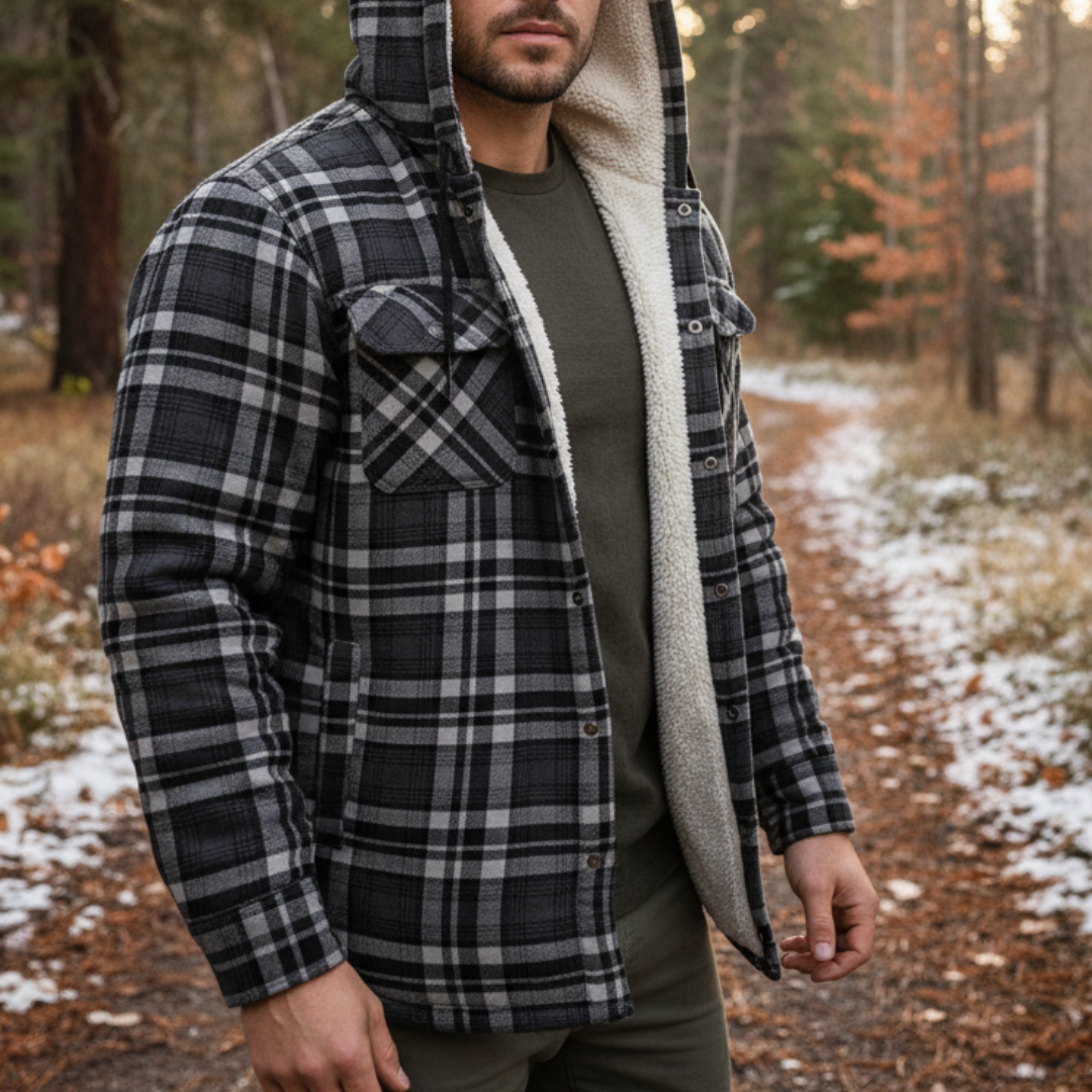 Hooded Flannel Shirt Jacket with Quilted Lining for Men – Thermal Button-Up Shacket for Fall & Winter