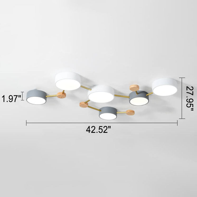 Rectangular LED Ceiling Light 36W Gray Wood and Metal Low-Profile Design for Bedrooms Entryways Modern Home