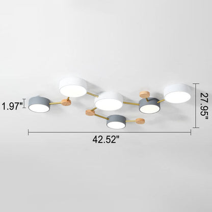 Rectangular LED Ceiling Light 36W Gray Wood and Metal Low-Profile Design for Bedrooms Entryways Modern Home