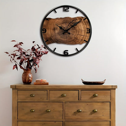 Rustic Carved Wood Wall Clock Silent Sweep Movement for Living Room & Bedroom Decor