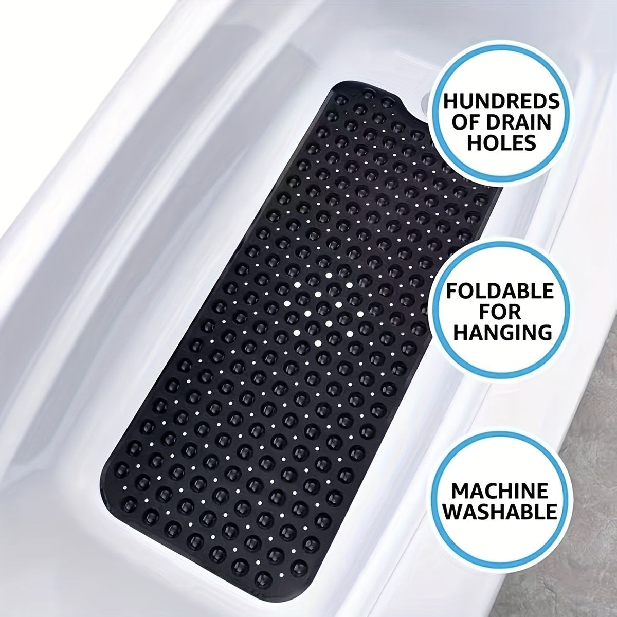 Anti-Slip Shower Floor Mat 40 × 16 Inches Gray PVC Tub Liner with Drainage Holes and Suction Grips for Wet Surfaces