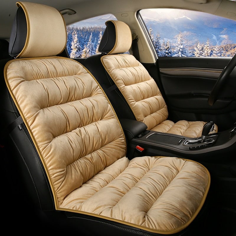 Plush Quilted Auto Seat Protector Pad with Headrest Cover Gray Beige Coffee Black for Front Bucket Seats SUV Truck