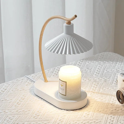 Flameless Candle Warmer Lamp with LED Light for Home Fragrance Release - Metal & Wood Nordic Design for Bedroom Living Room Nightstand Decor
