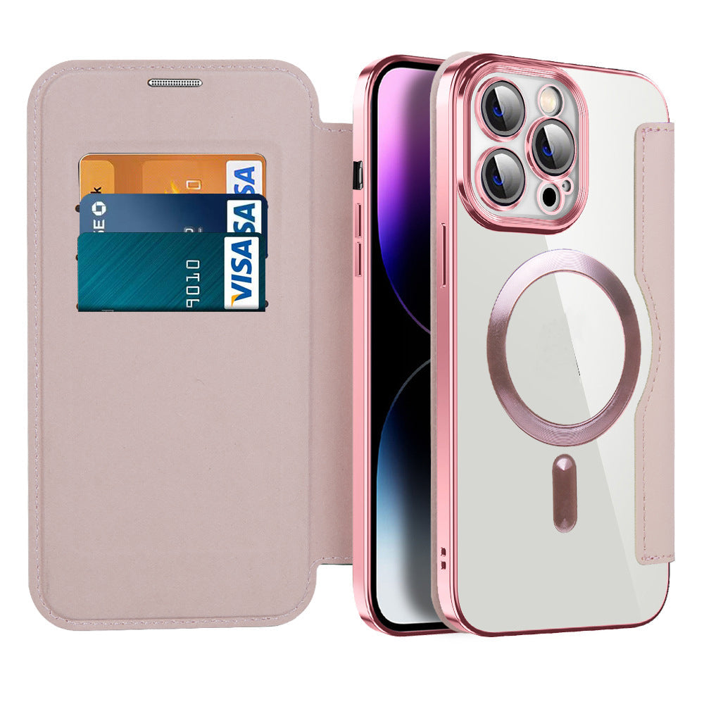 Étui portefeuille pour téléphone avec porte-cartes et fermoir magnétique – Housse à rabat avec protection RFID et support pour iPhone séries 12/13/14/15
