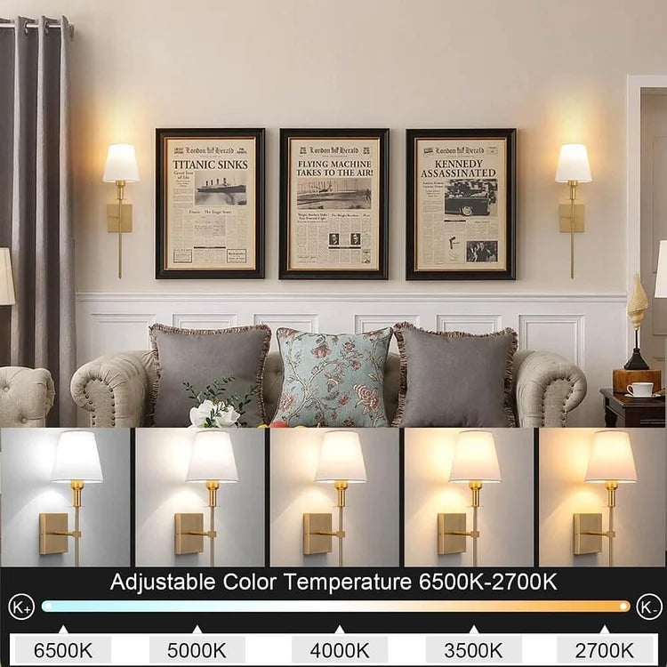 Cordless Battery-Powered Sconce with Remote 23 in Iron Fabric Indoor Outdoor Adjustable Reading Wall Light for Bedroom Living Room Patio Gar