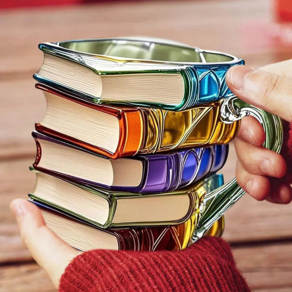 Charme littéraire | Tasse à café en verre avec design de dos de livre en 3D et conception durable | Cadeau unique pour les amoureux des livres