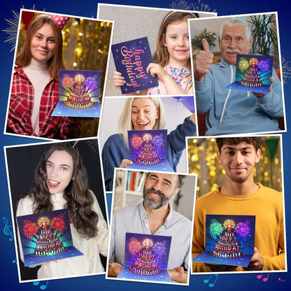 Interactive Musical Birthday Greeting Card with LED Lights & 3D Cake Pop-Up, Sound Effects & Envelope