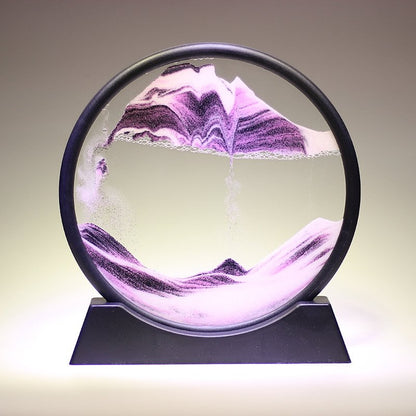 Flowing Sand Art Frame Desktop Glass Display Round 7-Inch Color-Shifting Desk Decor for Home Office Relaxation
