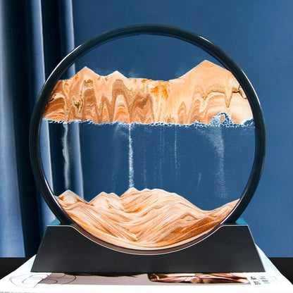 Flowing Sand Art Frame Desktop Glass Display Round 7-Inch Color-Shifting Desk Decor for Home Office Relaxation
