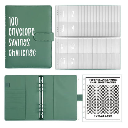 100-Envelope Money Saving Binder with Cash Envelopes for Budget Tracking & Financial Goals | PU Leather Organizer for Home Finance