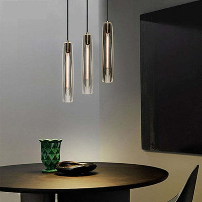 Glass Cylinder Hanging Light Fixture 15 Inch Height Adjustable Drop Ceiling Lamp for Dining Room Bedroom Living Room Contemporary Minimalist