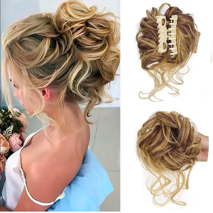 Clip-In Messy Bun Hairpiece with Curls – Synthetic Hair Extension for Instant Updo Volume and Texture