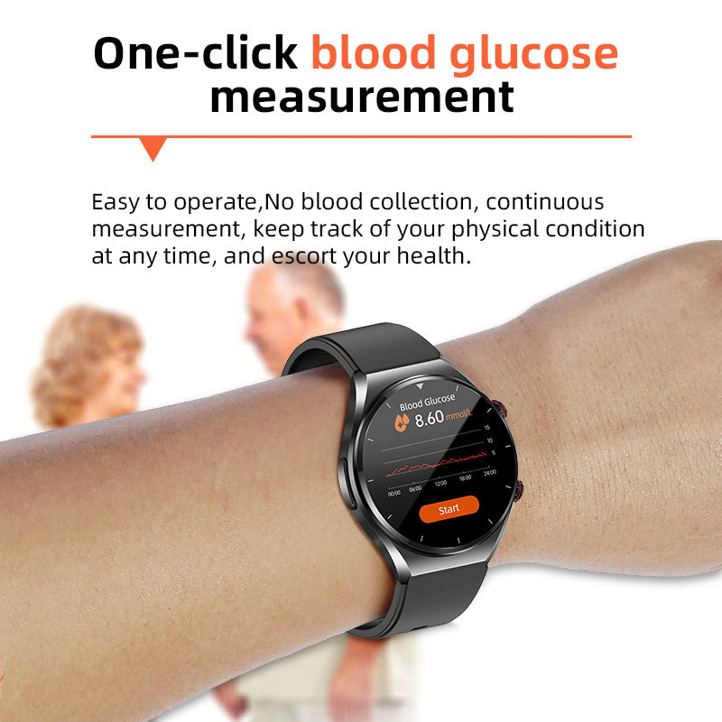 Montre connectée santé avec moniteur de glycémie, ECG, suivi de la fréquence cardiaque et capteur de tension artérielle pour le fitness, le bien-être et l'usage quotidien, pour hommes et femmes