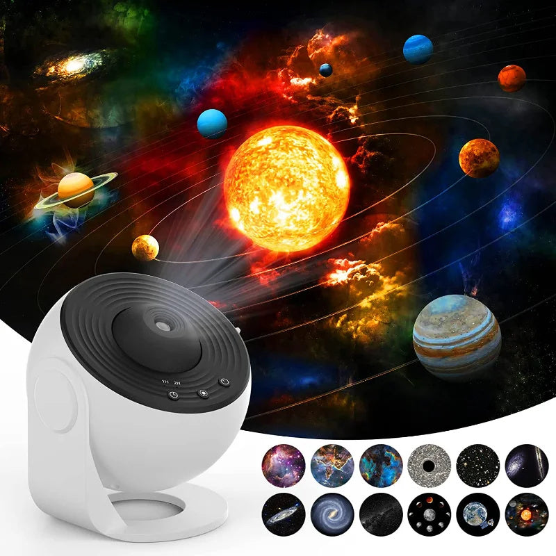 Space Projector Night Light with 13 Interchangeable Disks Galaxy Stars Planets for Bedroom Ceiling Walls Kids Room Decor USB Powered