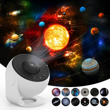 Space Projector Night Light with 13 Interchangeable Disks Galaxy Stars Planets for Bedroom Ceiling Walls Kids Room Decor USB Powered