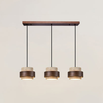 Stone & Wood Drop Ceiling Fixture 6.7 Inch Natural Travertine Hanging Light for Dining Table Kitchen Island Bedside Minimalist Adjustable Co