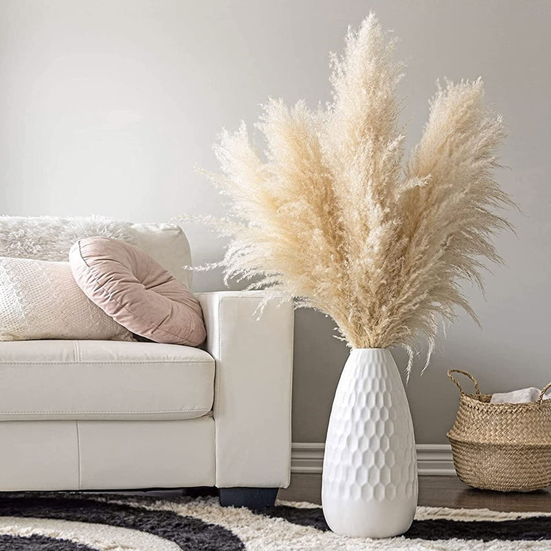 Faux Pampas Grass Stems Natural Beige 10-Pack Boho Decor for Living Room Bedroom Wedding Events Fluffy Reed Bundle Centerpiece