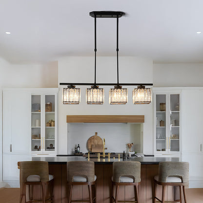 Multi-Light Overhead Fixture with Clear Glass Globes for Dining Tables & Islands – Adjustable Drop, Black Metal Frame, E27 Socket – Contempo