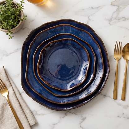 4-Piece Dining Set with Unique Kiln-Fired Finish – Microwave and Dishwasher Safe Plates