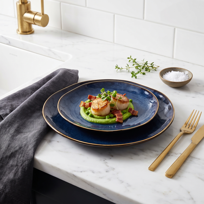 4-Piece Dining Set with Unique Kiln-Fired Finish – Microwave and Dishwasher Safe Plates