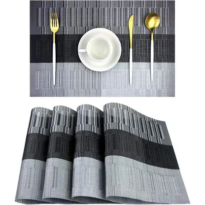 Table Mats Set of 4 Textured Vinyl Heat-Resistant 12x18 Inch Brown Black Non-Slip Dining Protection Wipeable for Kitchen Everyday Meals Dinn