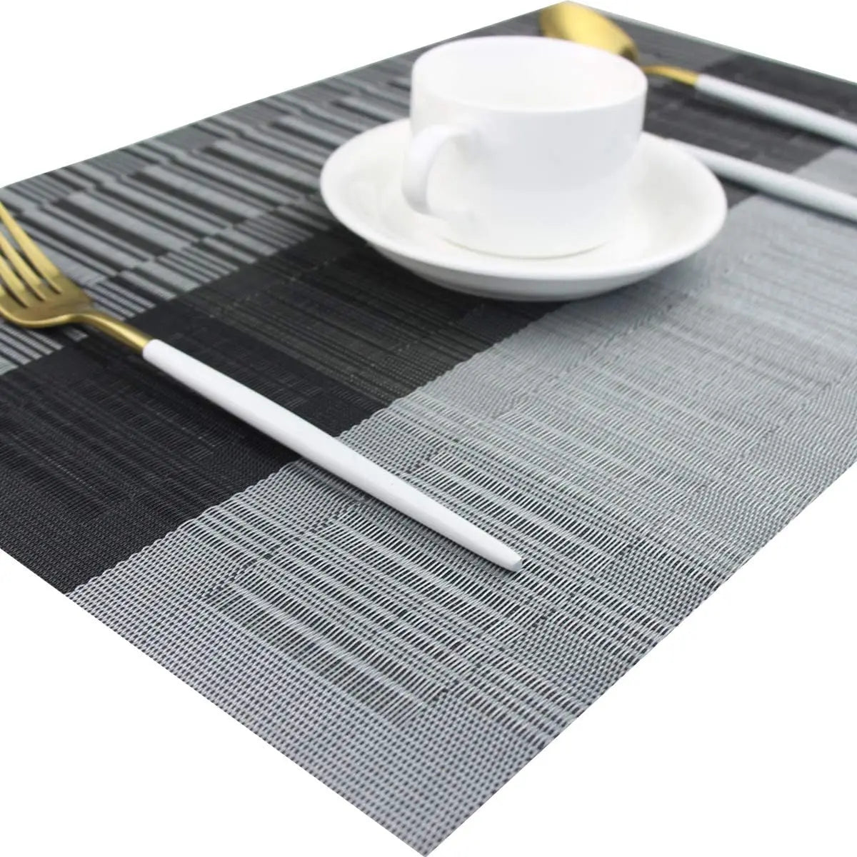 Table Mats Set of 4 Textured Vinyl Heat-Resistant 12x18 Inch Brown Black Non-Slip Dining Protection Wipeable for Kitchen Everyday Meals Dinn