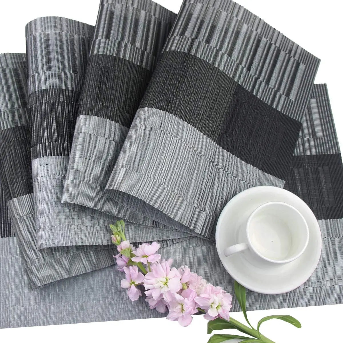 Table Mats Set of 4 Textured Vinyl Heat-Resistant 12x18 Inch Brown Black Non-Slip Dining Protection Wipeable for Kitchen Everyday Meals Dinn