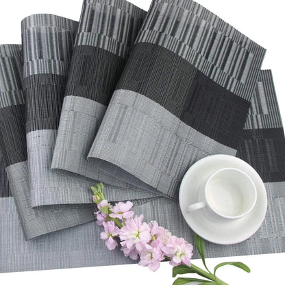 Table Mats Set of 4 Textured Vinyl Heat-Resistant 12x18 Inch Brown Black Non-Slip Dining Protection Wipeable for Kitchen Everyday Meals Dinn