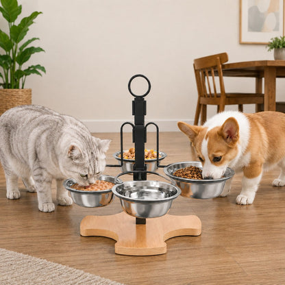 Ortekor 4-Bowl Adjustable Elevated Pet Feeder for Cats & Small Dogs - Organized Food and Water Station